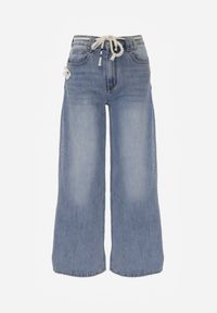 Renee - Niebieskie Szerokie Jeansy z Bawełną High Waist z Paskiem Typu Sznurek Caninna. Stan: podwyższony. Kolor: niebieski. Sezon: wiosna #7