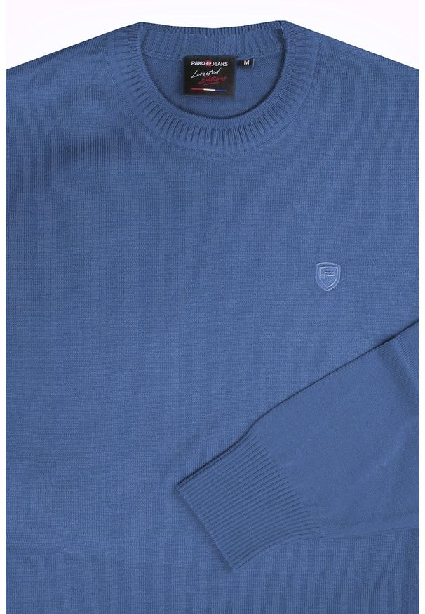 Wełniany Sweter, Okrągły Dekolt (U-Neck) - Pako Jeans - Niebieski. Okazja: na spotkanie biznesowe, do pracy. Kolor: niebieski. Materiał: akryl, wełna. Styl: biznesowy, klasyczny