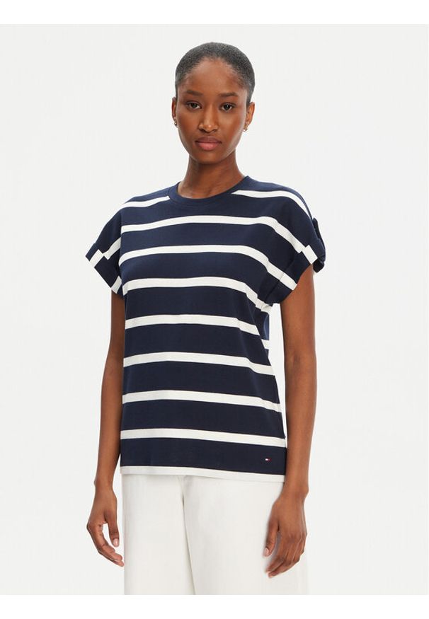 TOMMY HILFIGER - Tommy Hilfiger T-Shirt Gold Button WW0WW45628 Granatowy Regular Fit. Kolor: niebieski. Materiał: bawełna