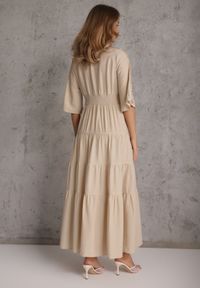 Renee - Beżowa Boho Sukienka z Wiskozą o Rozkloszowanym Kroju z Ażurowymi Wstawkami Idacea. Okazja: na co dzień. Kolor: beżowy. Materiał: wiskoza. Wzór: ażurowy. Typ sukienki: proste. Styl: boho #6