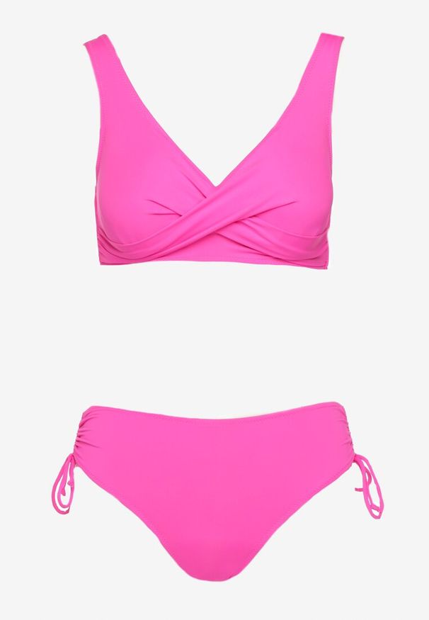 Renee - Fuksjowe Bikini Biustonosz i Majtki Figi z Wiązaniem Kinalisa. Kolor: różowy