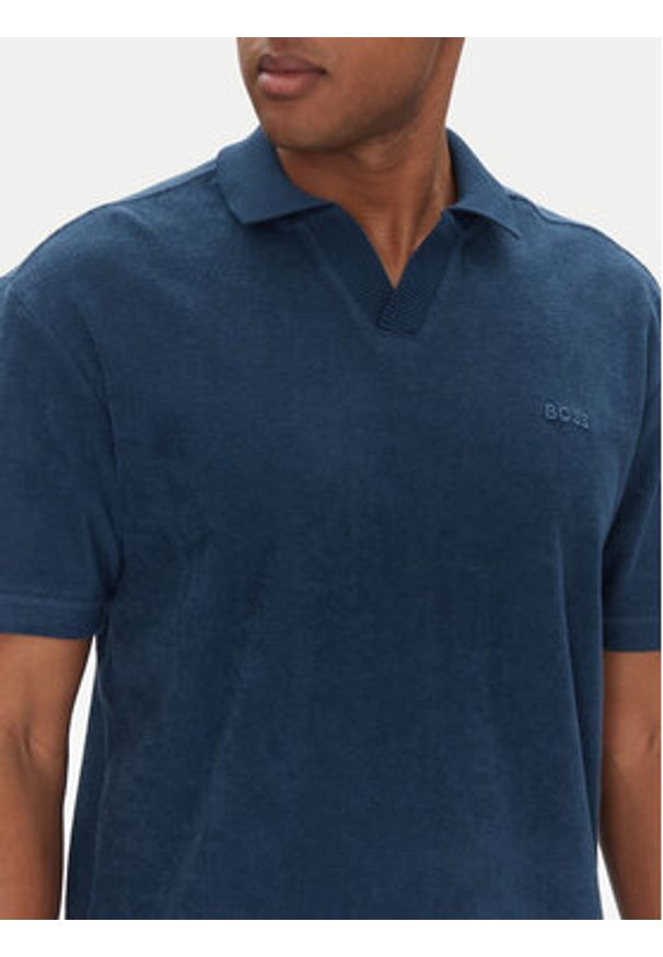 BOSS Polo Pe_Doubletowel 50539869 Granatowy Relaxed Fit. Typ kołnierza: polo. Kolor: niebieski. Materiał: bawełna