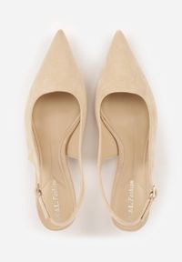 Born2be - Beżowe Czółenka na Szpilce Typu Kaczuszka z Odkrytą Piętą Vetiena. Okazja: na co dzień. Zapięcie: sprzączka. Kolor: beżowy. Materiał: jeans. Obcas: na szpilce. Styl: wizytowy, casual, klasyczny, elegancki #5