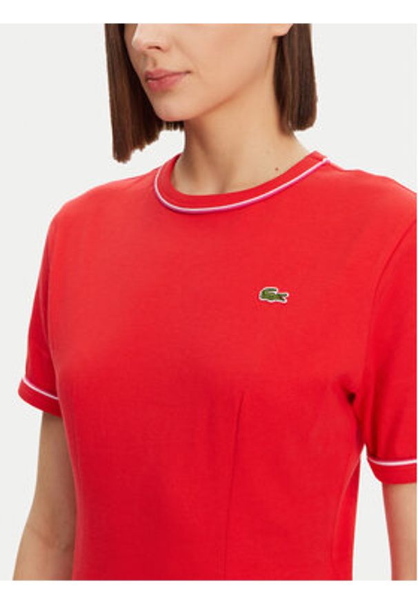 Lacoste Sukienka codzienna EF9988 Czerwony Slim Fit. Okazja: na co dzień. Kolor: czerwony. Materiał: bawełna. Typ sukienki: proste. Styl: casual