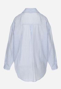 Born2be - Niebieska Koszula o Kroju Oversize z Tencelu w Paski Ozdobiona Haftem Tidine. Okazja: na co dzień, na spotkanie biznesowe, do pracy. Kolor: niebieski. Materiał: jeans, poliester. Wzór: aplikacja, haft, paski. Styl: biznesowy, casual #7