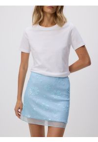 Reserved - Cekinowa spódnica mini - jasnoniebieski. Kolor: niebieski. Materiał: dzianina #1