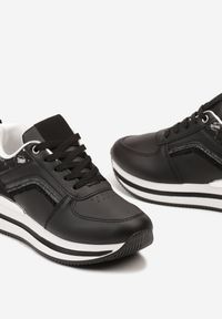 Born2be - Czarne Sneakersy z Brokatowymi Wstawkami i Piankową Podeszwą Oriontia. Nosek buta: okrągły. Zapięcie: sznurówki. Kolor: czarny. Materiał: materiał. Obcas: na obcasie. Wysokość obcasa: niski #4