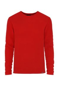 Ochnik - Czerwony sweter męski basic. Okazja: na co dzień. Kolor: czerwony. Materiał: bawełna. Długość: długie. Wzór: ze splotem. Styl: casual #3