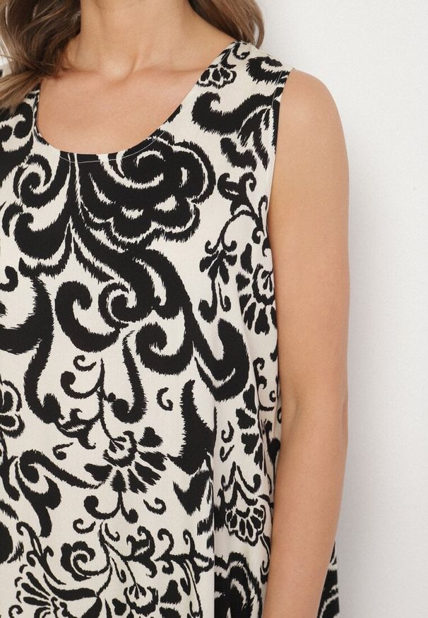 Born2be - Czarna Bawełniana Sukienka ze Wzorem Paisley Zirelia. Okazja: na co dzień. Typ kołnierza: dekolt w serek. Kolor: czarny. Materiał: bawełna. Wzór: paisley. Sezon: lato. Styl: casual