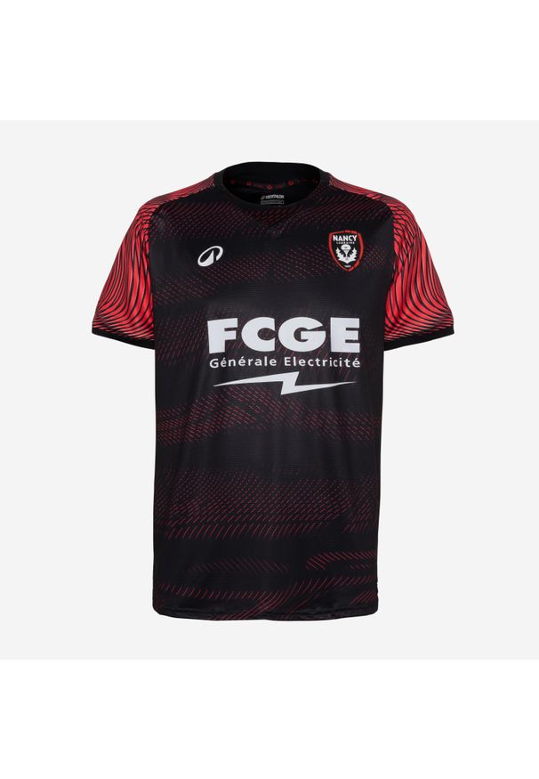 KIPSTA - Koszulka piłkarska Kipsta AS Nancy Lorraine 25/26 wyjazdowa. Kolor: czarny, czerwony, wielokolorowy. Materiał: poliester, tkanina, elastan, materiał, prążkowany. Sport: piłka nożna