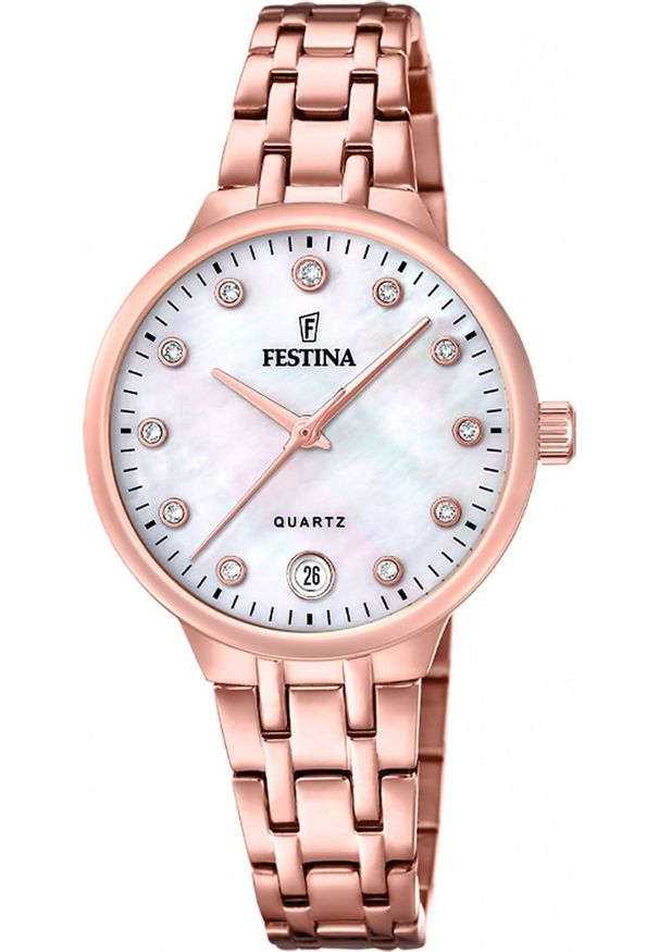 Zegarek damski Festina F20722-1 CYRKONIE różowe złoto. Kolor: złoty, wielokolorowy, różowy