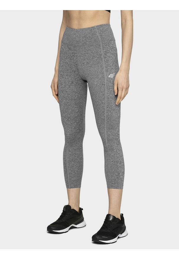4f - Legginsy treningowe 7/8 ze średnim stanem damskie. Kolor: szary. Materiał: skóra, włókno, dzianina. Sport: fitness