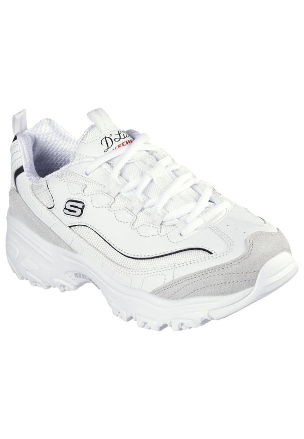 skechers - Buty do chodzenia damskie Skechers D'lites. Zapięcie: sznurówki. Kolor: biały, czerwony, wielokolorowy, czarny. Materiał: skóra, tkanina. Szerokość cholewki: normalna. Sport: turystyka piesza