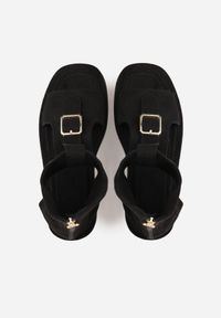 Born2be - Czarne Sandały w Stylu Botków z Ozdobną Klamrą Theaneasi. Okazja: na co dzień. Zapięcie: klamry. Kolor: czarny. Materiał: jeans. Styl: casual, elegancki, klasyczny #2