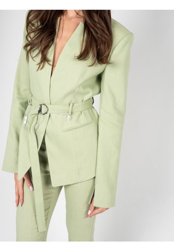 Patrizia Pepe Marynarka | 8S0451/A210 | Kobieta | Zielony. Okazja: na co dzień. Kolor: zielony. Materiał: wiskoza, len, elastan. Wzór: aplikacja. Styl: elegancki, casual
