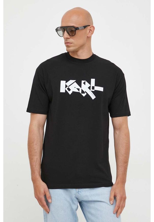 Karl Lagerfeld t-shirt męski kolor czarny z nadrukiem. Kolor: czarny. Materiał: materiał, dzianina. Wzór: nadruk
