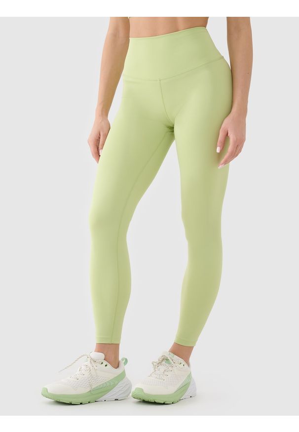 4f - 4F Legginsy treningowe z wysokim stanem damskie - zielone XL. Stan: podwyższony. Kolor: zielony. Materiał: materiał, dzianina, poliester, elastan, włókno. Wzór: gładki, jednolity, ze splotem. Sport: fitness