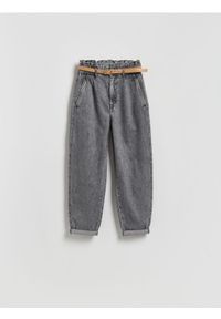 Reserved - Jeansy paperbag - szary. Kolor: szary #1