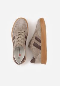 Born2be - Beżowe Skórzane Sneakersy i Ozdobnymi Paskami Zelisei. Okazja: na co dzień. Zapięcie: pasek. Kolor: beżowy. Materiał: skóra #4