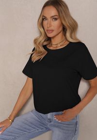 Renee - Czarny Klasyczny T-shirt Bawełniany o Casualowym Kroju Nattine. Okazja: na co dzień. Kolor: czarny. Materiał: bawełna. Wzór: gładki. Styl: klasyczny