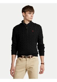 Polo Ralph Lauren Sweter 710810841006 Czarny Regular Fit. Typ kołnierza: polo. Kolor: czarny. Materiał: bawełna