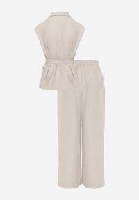 Renee - Beżowy Wiskozowy Komplet Garniturowy Spodnie Wide Leg i Kamizelka z Paskiem Elyenryl. Kolor: beżowy. Materiał: wiskoza #5