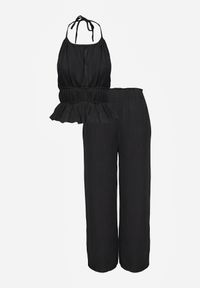 Renee - Czarny Letni Komplet z Bawełny Spodnie Wide Leg i Bluzka Halter z Wiązaniem Apomeda. Kolor: czarny. Materiał: bawełna #3
