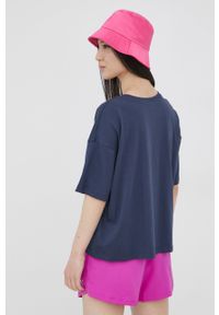 Roxy t-shirt bawełniany kolor granatowy. Kolor: niebieski. Materiał: bawełna. Wzór: nadruk