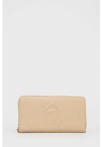 Trussardi Jeans - Trussardi portfel damski kolor beżowy. Kolor: beżowy. Materiał: materiał. Wzór: gładki