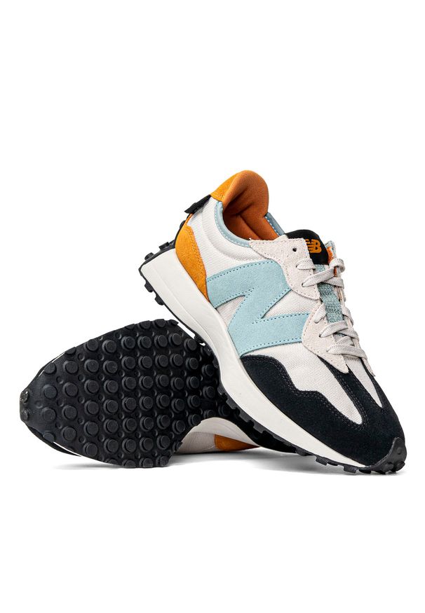 Sneakersy męskie multikolor New Balance MS327WN1. Zapięcie: pasek. Kolor: wielokolorowy. Materiał: materiał, skóra, guma, zamsz. Szerokość cholewki: normalna. Wzór: paski, kolorowy, aplikacja. Sport: bieganie