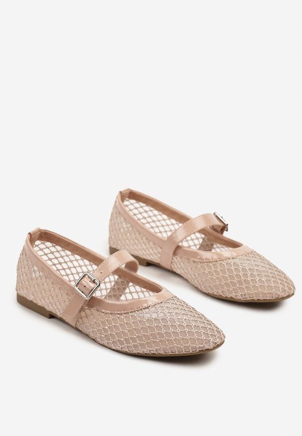 Born2be - Różowe Balerinki z Siateczki z Paskiem z Klamerką Anniera. Okazja: na co dzień, na spacer. Zapięcie: pasek. Kolor: różowy. Materiał: jeans. Styl: elegancki, casual