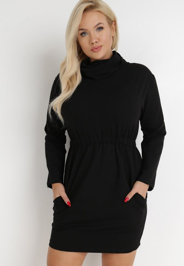 Born2be - Czarna Sukienka Vylaris. Okazja: na co dzień. Typ kołnierza: golf. Kolor: czarny. Sezon: jesień, wiosna. Typ sukienki: proste. Styl: casual. Długość: mini
