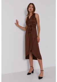 Sisley - Sukienka. Kolor: brązowy. Materiał: tkanina. Długość rękawa: na ramiączkach. Wzór: gładki. Typ sukienki: asymetryczne #3
