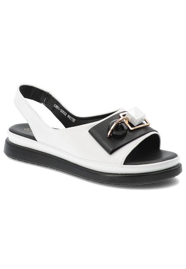 Sandały damskie S.Barski, ze skóry ekologicznej ozdobna klamra dekoracyjne kamienie lekka podeszwa casual letnie, białe, GR61-5932. Okazja: na co dzień. Zapięcie: klamry. Kolor: biały. Materiał: skóra ekologiczna. Wzór: geometria, aplikacja. Sezon: lato. Styl: casual