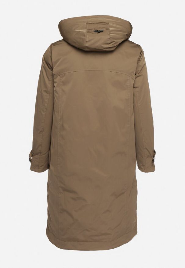 Born2be - Ciemnozielona Kurtka z Kapturem o Wydłużonym Fasonie z Kieszeniami na Suwak Loreldra. Typ kołnierza: kaptur. Kolor: zielony