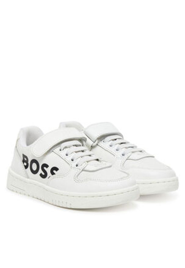 BOSS Sneakersy J51644 E Biały. Kolor: biały. Materiał: skóra