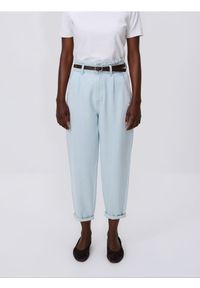 Reserved - Jeansy paperbag - turkusowy. Kolor: turkusowy #1