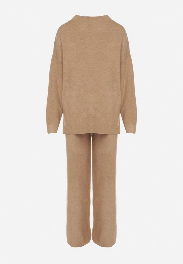 Born2be - Ciemnobeżowy Dzianinowy Komplet z Wełną Spodnie i Sweter Tesira. Kolor: beżowy. Materiał: dzianina, wełna