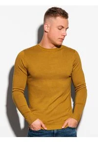 Ombre Clothing - Sweter męski E177 - musztardowy - XXL. Kolor: żółty. Materiał: nylon, wiskoza. Styl: klasyczny #1