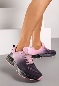 Born2be - Różowo-Czarne Płaskie Sznurowane Buty Sportowe Sneakersy Risavette. Okazja: na co dzień. Kolor: różowy #6