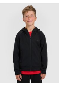 4f - 4F Bluza dresowa rozpinana z kapturem chłopięca - czarna 122 (6-7 lat). Typ kołnierza: kaptur. Kolor: czarny. Materiał: dresówka. Sezon: lato. Styl: klasyczny #1