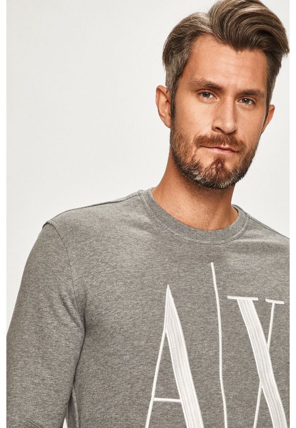 Armani Exchange - Bluza. Okazja: na co dzień. Kolor: szary. Materiał: materiał. Wzór: gładki. Styl: casual
