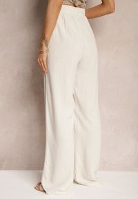 Renee - Beżowe Szerokie Spodnie z Wiskozy z Dodatkiem Lnu Delsira. Okazja: na co dzień. Stan: podwyższony. Kolekcja: plus size. Kolor: beżowy. Materiał: wiskoza, len. Długość: długie. Styl: casual, elegancki