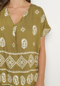 Born2be - Zielono-Biały Bawełniany Komplet Koszula i Szerokie Spodnie w Stylu Boho Ollirive. Kolor: zielony. Materiał: bawełna. Wzór: aplikacja #4