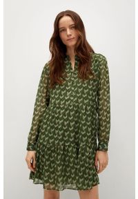 mango - Mango - Sukienka VIENA. Kolor: zielony. Materiał: tkanina. Długość rękawa: długi rękaw. Typ sukienki: rozkloszowane #1