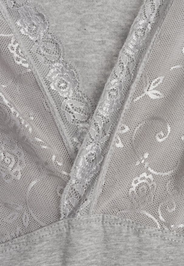 Born2be - Ciemnoszary Bawełniany Top Bieliźniany z Siateczkową Górą z Koronką Bervisa. Kolor: szary. Materiał: bawełna, koronka. Wzór: koronka