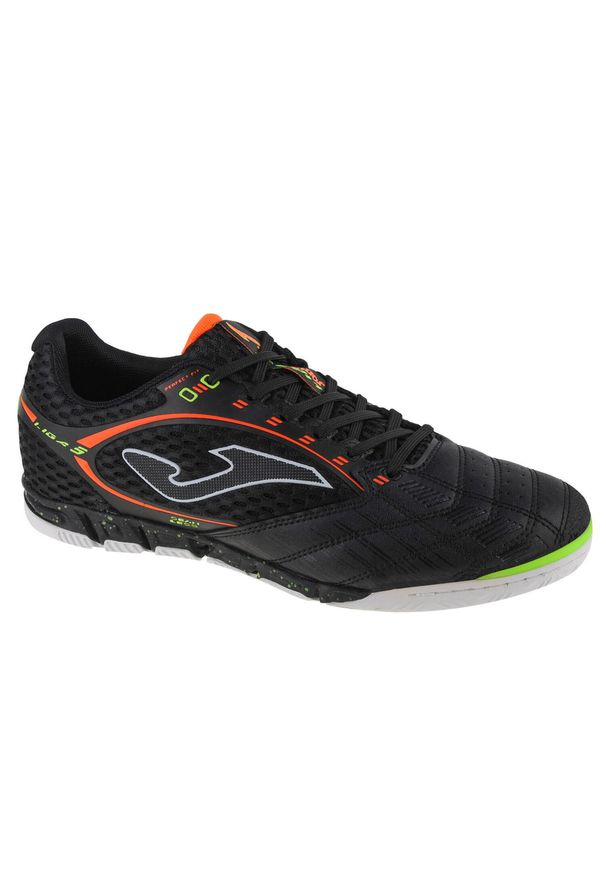 Buty piłkarskie męskie Joma Liga Indoor 2201. Zapięcie: sznurówki. Kolor: czarny. Materiał: materiał, skóra, syntetyk. Szerokość cholewki: normalna. Sport: piłka nożna