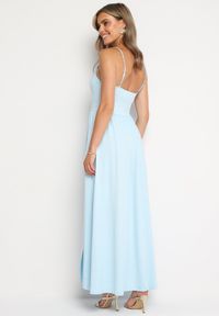 Born2be - Jasnoniebieska Sukienka Maxi na Ramiączkach z Rozcięciem na Dole i Kwadratowym Dekoltem Jacklyn. Typ kołnierza: dekolt kwadratowy. Kolor: niebieski. Długość rękawa: na ramiączkach. Sezon: wiosna, lato. Długość: maxi #3