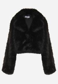 Born2be - Czarna Futerkowa Kurtka o Krótkim Kroju z Eleganckim Kołnierzem Tazamisa. Okazja: na co dzień. Kolor: czarny. Materiał: jeans. Długość: krótkie. Styl: elegancki #3