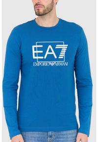 EA7 Emporio Armani - EA7 Niebieski męski bawełniany longsleeve, Rozmiar XL. Kolor: niebieski. Materiał: bawełna. Długość rękawa: długi rękaw. Długość: długie